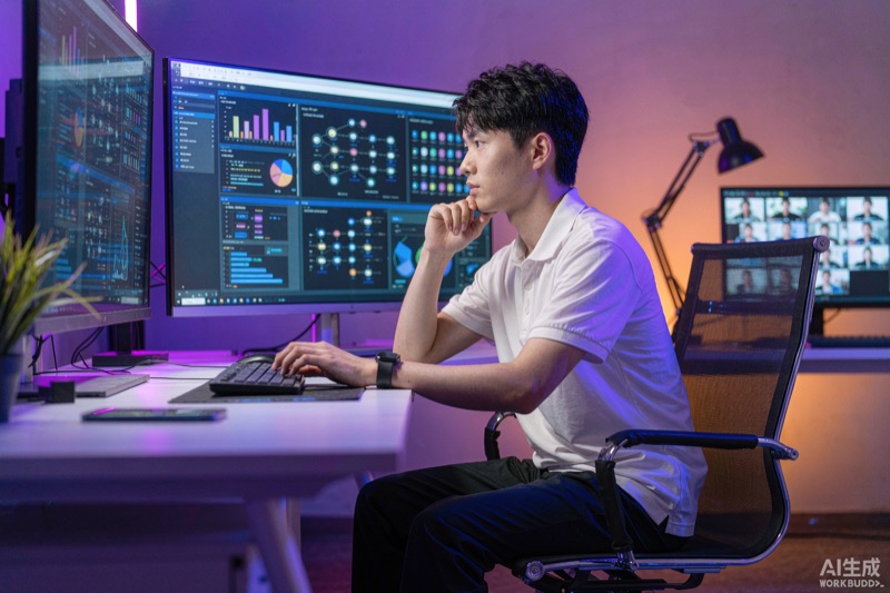 工程师使用 AI 智能软件进行数据分析